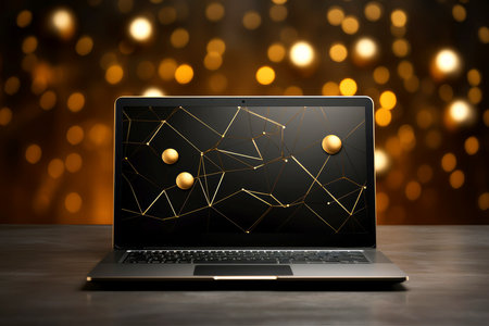 Mockup of beautiful laptop with multicolor background, Generative AI illustrationの素材