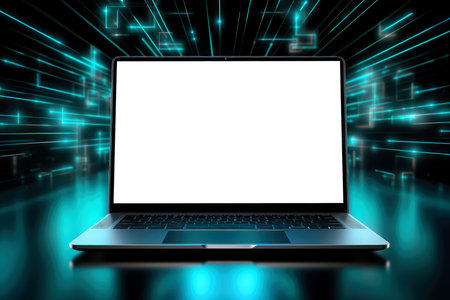 Mockup of beautiful laptop with multicolor background, Generative AI illustrationの素材