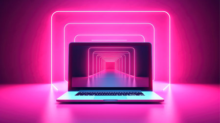 Mockup of beautiful laptop with multicolor background, Generative AI illustrationの素材