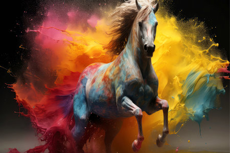 Abstract horse in nebulous color and textured motion, Generative AI illustrationの素材