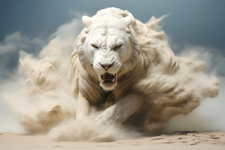 Abstract tiger with complex motion and hazy color, Generative AI illustrationの素材