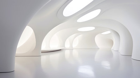 Abstract white architecture background, white geometric wallpaper, Generative AI illustrationの素材