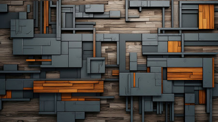 Wood marquetry wall parquet, abstract pattern background, Generative AI illustrationの素材