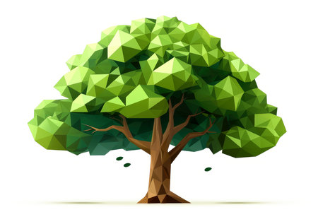 Abstract low poly tree isolated on white background, Generative AIの素材
