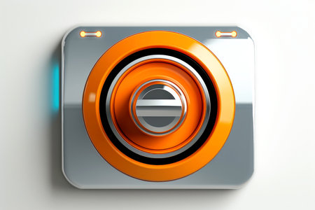 Abstract high tech multicolor button on white background, Generative AIの素材