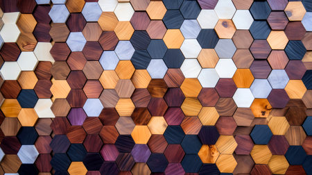 Wood marquetry wall parquet, abstract pattern background, Generative AIの素材
