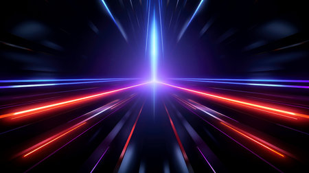 Abstract futuristic neon glowing lamps in dark corridor, Technology background, Generative AIの素材