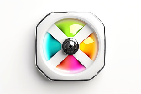 Abstract high tech multicolor button on white background, Generative AIの素材