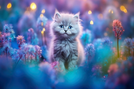Close-up of cute cat gazing at something with beautiful bokeh background, Generative AIの素材