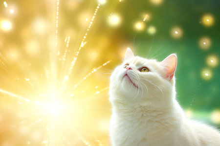 Close-up of cute cat gazing at something with beautiful bokeh background, Generative AIの素材