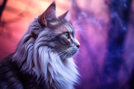 Close-up of cute cat gazing at something with beautiful bokeh background, Generative AIの素材