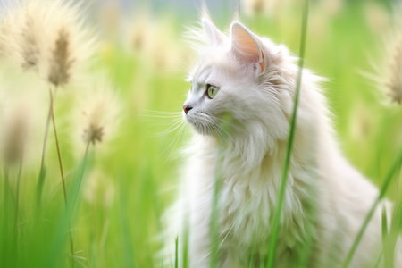 Close-up of cute cat gazing at something with beautiful bokeh background, Generative AIの素材