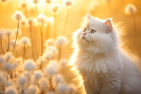 Close-up of cute cat gazing at something with beautiful bokeh background, Generative AIの素材