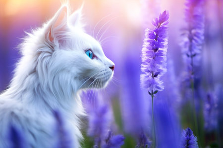 Close-up of cute cat gazing at something with beautiful bokeh background, Generative AIの素材
