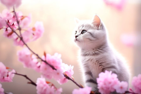 Close-up of cute cat gazing at something with beautiful bokeh background, Generative AIの素材