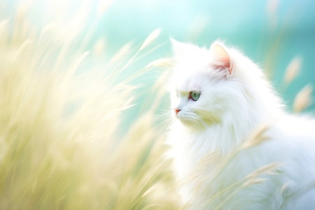 Close-up of cute cat gazing at something with beautiful bokeh background, Generative AIの素材