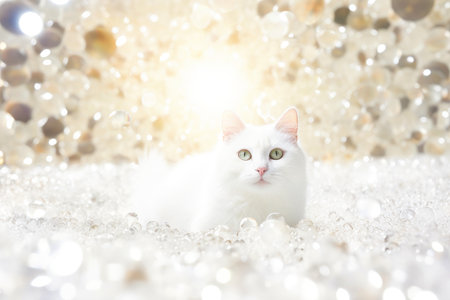Close-up of cute cat gazing at something with beautiful bokeh background, Generative AIの素材