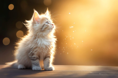 Close-up of cute cat gazing at something with beautiful bokeh background, Generative AIの素材
