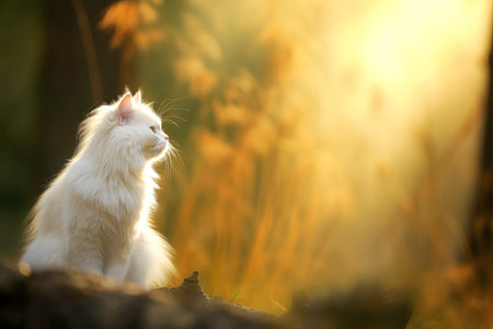 Close-up of cute cat gazing at something with beautiful bokeh background, Generative AIの素材