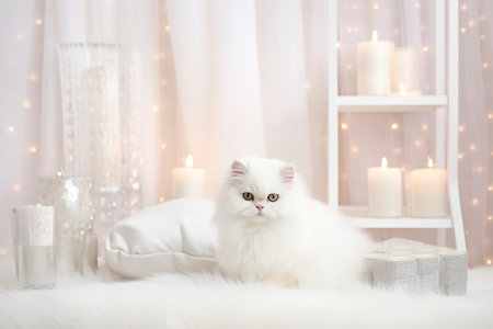 Close-up of cute cat gazing at something with beautiful bokeh background, Generative AIの素材