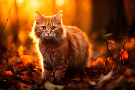 Close-up of cute cat gazing at something with beautiful bokeh background, Generative AIの素材