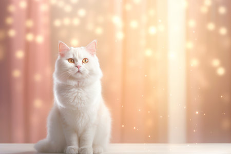 Close-up of cute cat gazing at something with beautiful bokeh background, Generative AIの素材