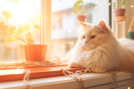 Close-up of cute cat gazing at something with beautiful bokeh background, Generative AIの素材
