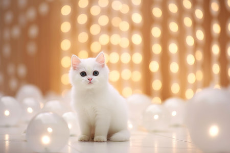 Close-up of cute cat gazing at something with beautiful bokeh background, Generative AIの素材