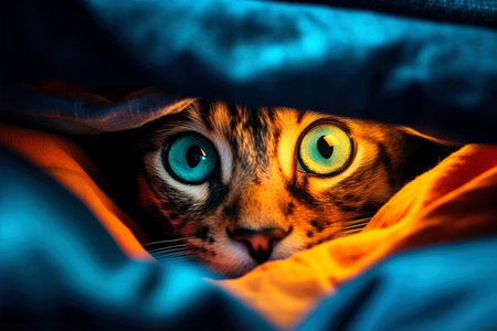 Close-up of cute cat gazing at something with beautiful bokeh background, Generative AIの素材