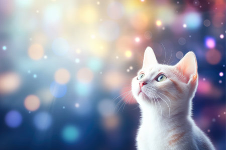 Close-up of cute cat gazing at something with beautiful bokeh background, Generative AIの素材