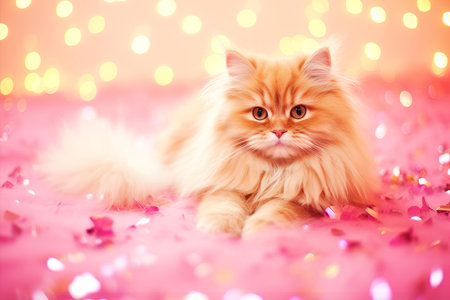 Close-up of cute cat gazing at something with beautiful bokeh background, Generative AIの素材