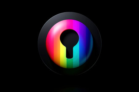 Abstract colorful neon padlock on black background, Generative AIの素材