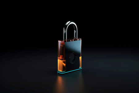 Abstract colorful neon padlock on black background, Generative AIの素材
