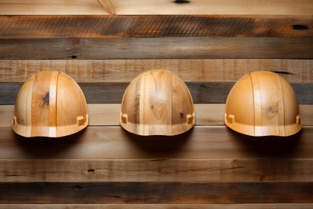 The safety helmet on a wooden table, Generative AIの素材