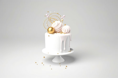 Cute birthday gold cake, sweet food, Generative AIの素材