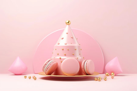 Cute birthday gold cake, sweet food, Generative AIの素材