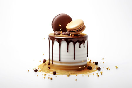 Cute birthday gold cake, sweet food, Generative AIの素材