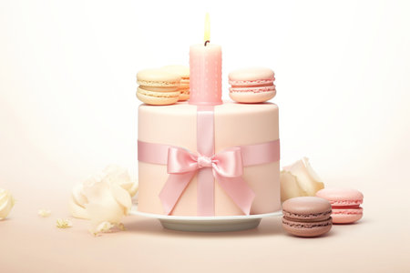 Cute birthday colorful cake, sweet food, Generative AIの素材