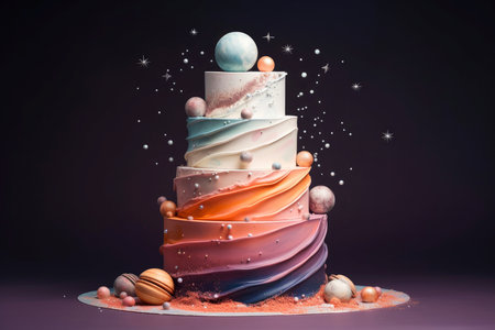 Cute birthday colorful cake, sweet food, Generative AIの素材