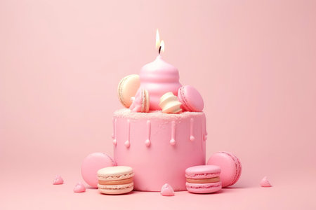 Cute birthday colorful cake, sweet food, Generative AIの素材