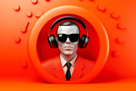 3d minimal scene, mockup abstract human character, enjoy music concept, Generative AIの素材