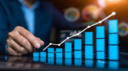 Close-up, Business analysis data screen and economic growth with financial graph, Generative AIの素材