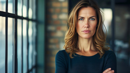 Close-up, portrait of successful businesswoman posing, Generative AIの素材