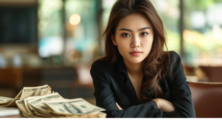 Close-up, portrait of successful businesswoman posing, Generative AIの素材