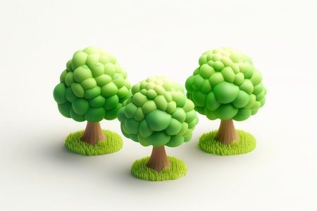 Close-up, 3d cute tree isolated on white background, Generative AIの素材