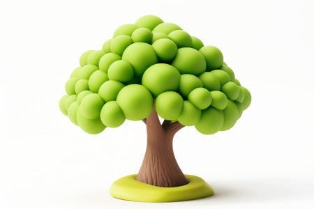 Close-up, 3d cute tree isolated on white background, Generative AIの素材