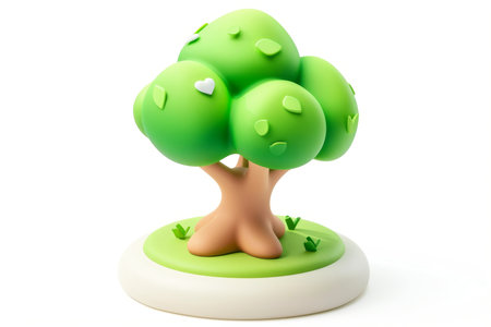 Close-up, 3d cute tree isolated on white background, Generative AIの素材