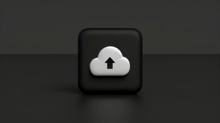 Close-up, Abstract minimal cloud computing icon with dark background, Generative AIの素材