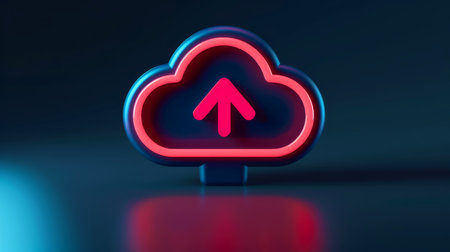 Close-up, Abstract minimal cloud computing icon with dark background, Generative AIの素材