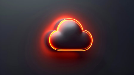 Close-up, Abstract minimal cloud computing icon with dark background, Generative AIの素材